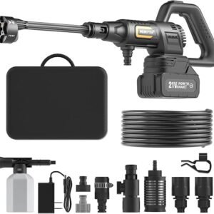 Cordless Pressure Washer, 1200 PSI Brushless Portable Cordless Power Washer | Brushless Motor; 3 Level Adjustable; Battery Powered; 23FT Elastic Hose; Handheld Washer for Car, Home