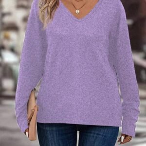 Cashmere Sweaters for Women Cozy V Neck Long Sleeve Soft Warm Sweater