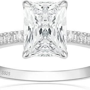 TenKa 1/2/3/4CT Engagement Rings for Women, 925 Sterling Silver Radiant Cut Solitaire Cubic Zirconia CZ Wedding Bands, Travel Promise Rings for Her Size 4-11