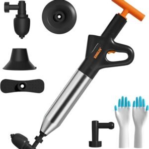 KINGLEV Toilet Plunger with High-Pressure Air Drain Blaster, Power Plunger - Drain Clog Remover for Sink, Shower, Toilet Clogs, Includes Foot Pump, Gloves & Adapter