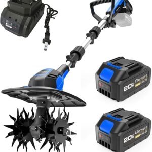 20V Cordless Tiller Cultivator, with 2 * 4.0Ah Batteries & Charger, 9In Tilling Width and 7In Depth Garden Rototiller for Lawn/Gardening/Soil Cultivation,Blue