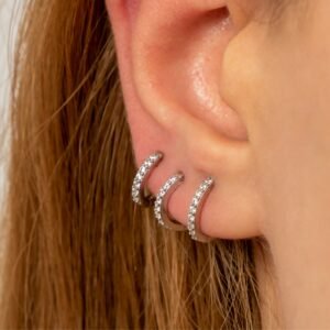 Small Silver Double Hoop Earrings for Single Piercing - Zircon Spiral Twist Hoop Earrings for Women, Cartilage Earring - Silver & Gold