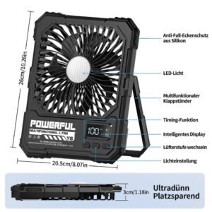 20000mAh Rechargeable Battery Powered Fan, Up to 85H Runtime Rechargeable Fan with LED Light, Ultra-thin Portable Camping Fan for Home, Outdoor, Tent, Travel,Cruise Ship Essentials